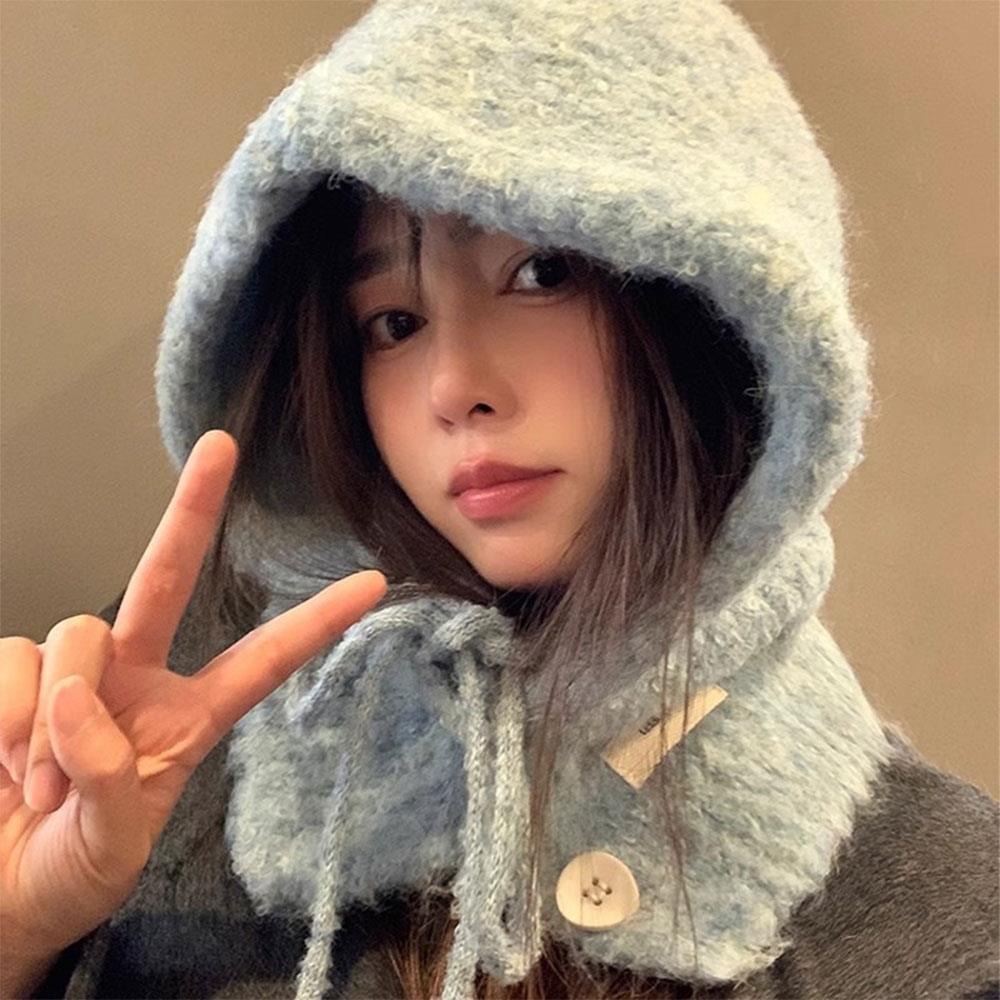Korean Style Knitted Beanie Hat For Women Adjustable Bow Tie Lazy Style Winter Warm Soft Balaclava Hat Outddoor Windproof Bonnet