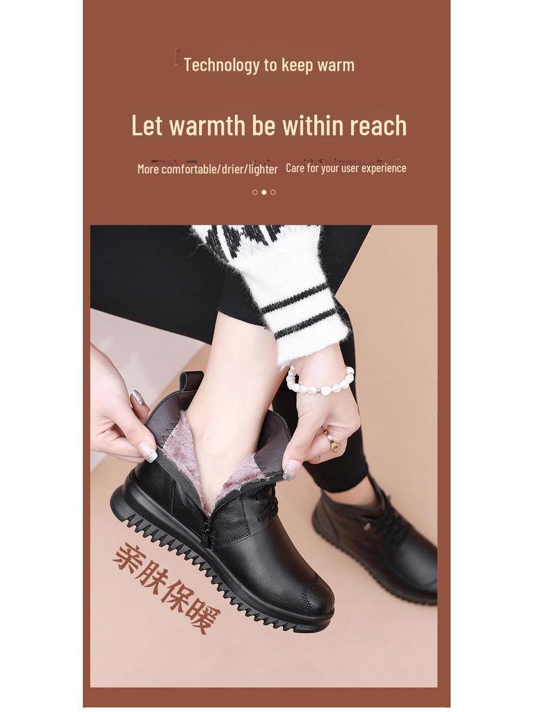 "New Autumn Genuine Leather Non-Slip Soft Cotton Shoes for Middle-Aged and Elderly Women"