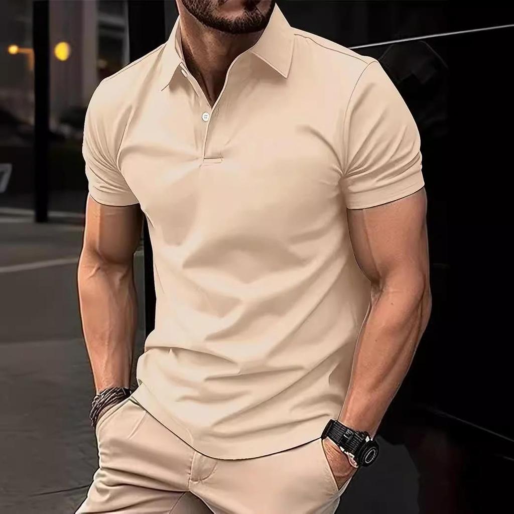 Men's Solid Color Button Short-Sleeve Polo Shirt