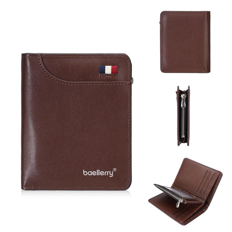 Baellerry Vintage Design Tri-fold Short Wallets for Men Fashion Business  Card Holder Zipper Purses