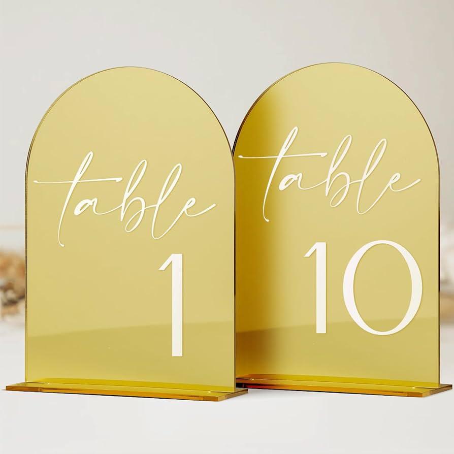 Arch Acrylic Wedding Table Number Card with Stand Mirrored Table Number Holder for Wedding Reception,Party,Anniversaries,Event