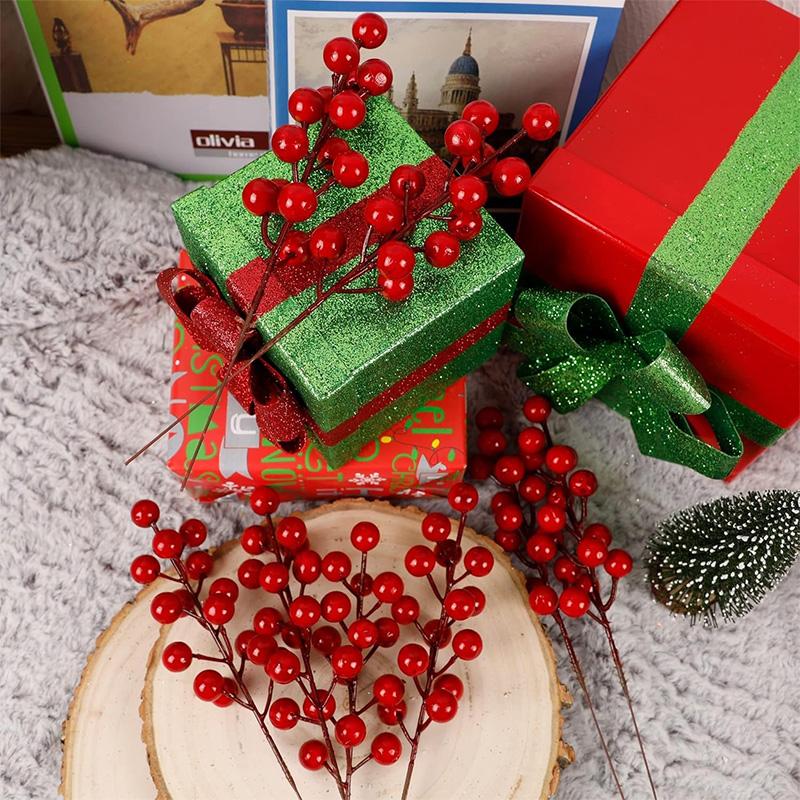 10Pcs Christmas Decoration Artificial Red Berries Xmas Tree Ornament DIY Wreath for Home Decor Navidad New Year Gift Accessories