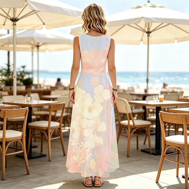 Women's Sleeveless Beach Dress - A-Line Flowy Maxi, Lightweight Summer Dress for Women, Ideal for Vacation, Daily Casual & Outdoor Activities