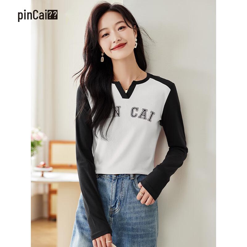 Pincai Women s V-Neck Letter Print Long-Sleeve T-Shirt L