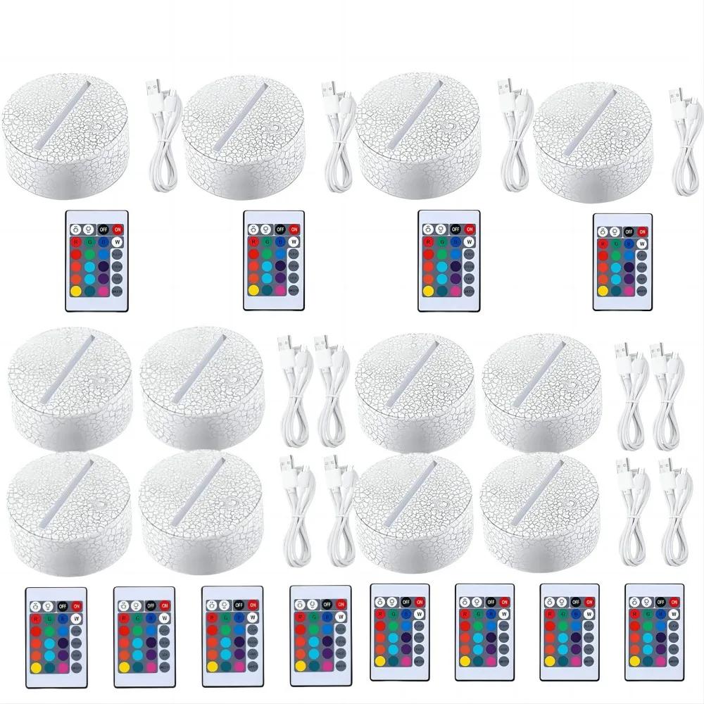 6/12 Pcs 3D Lamps Base LED Night Light DIY Clear Acrylic Sheets RGB Color Remote USB Cable Light Stand Decor Room Christmas Gift
