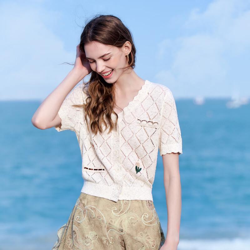 Betu Women's Diamond Hollow Knit Short Sleeve Top