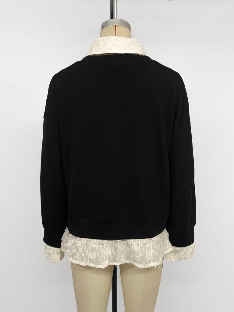 2025 Autumn Cross-border Lapel Two-Piece Lace Trim Top