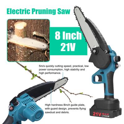 21V 8inch Electric Chainsaw Pruning Saws Small Wood Spliting Chainsaw Brush Motor Handed Woodworking Tool for Garden Orchard