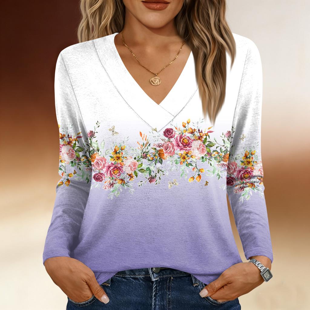 Long Sleeve Shirts For Women Cute Print Graphic Tees Blouses Casual Plus Size Basic Tops Pullover