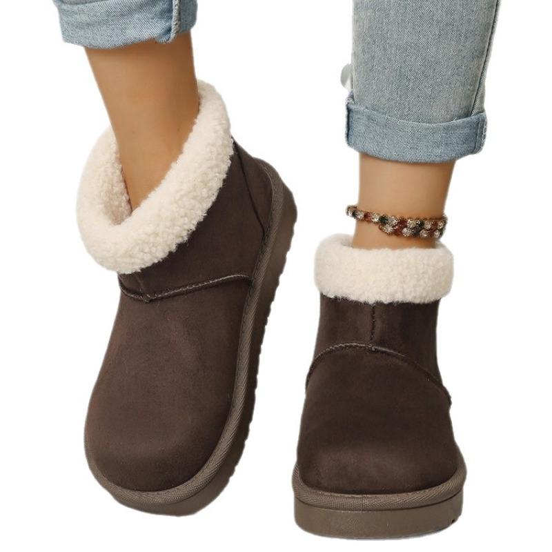 Winter new leather women's snow boots solid color retro versatile sleeve feet medium tube thick velvet warm cotton shoes women