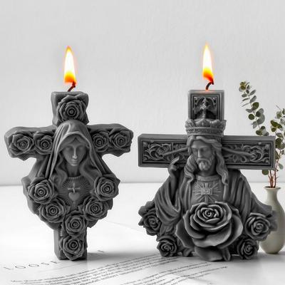DIY Portrét Ježíše Růžový kříž Silikonová forma na svíčky Ručně vyráběná Forma na ozdoby ze sádry a pryskyřice Potřeby pro výrobu svíček