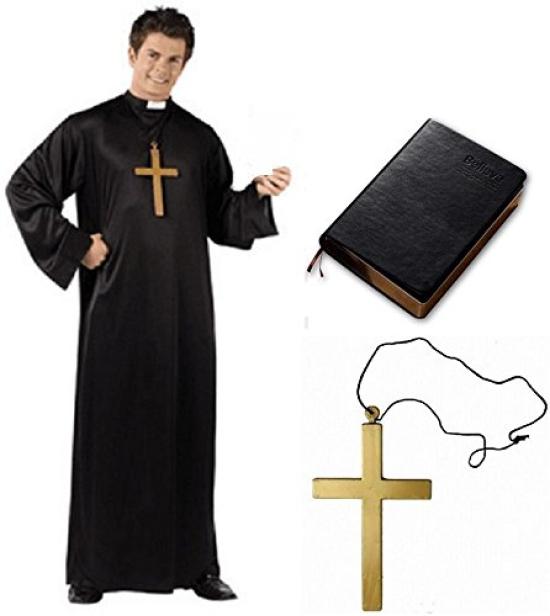 

amor e Father Pastor Sister Maria Costume Cross Necklace Bible Set Halloween Cosplay Costume Christmas [Entregando paz] + + 3-piece (Priest A)