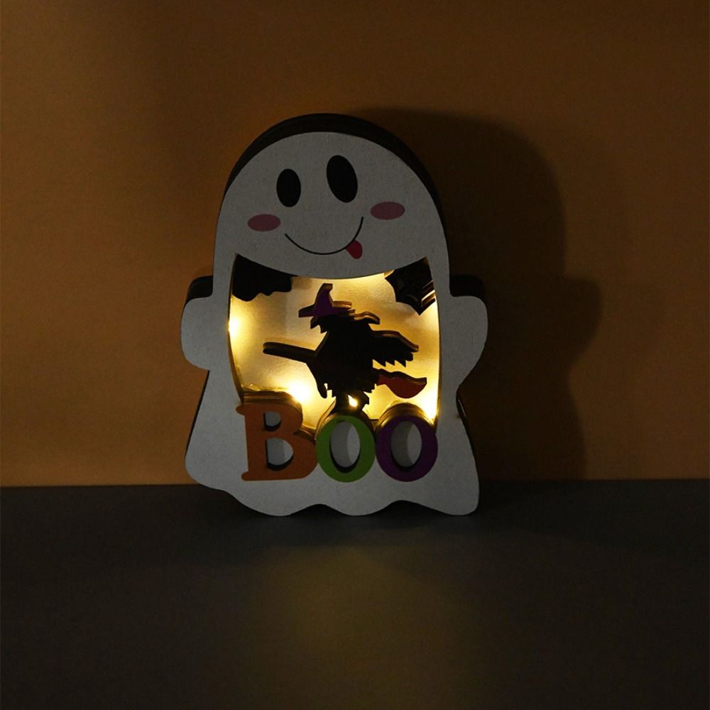 New Cute Halloween Pumpkin Lights Special Interesting Glowing Pumpkin Ghost Lights Wooden Pumpkin Lantern Party Ornaments