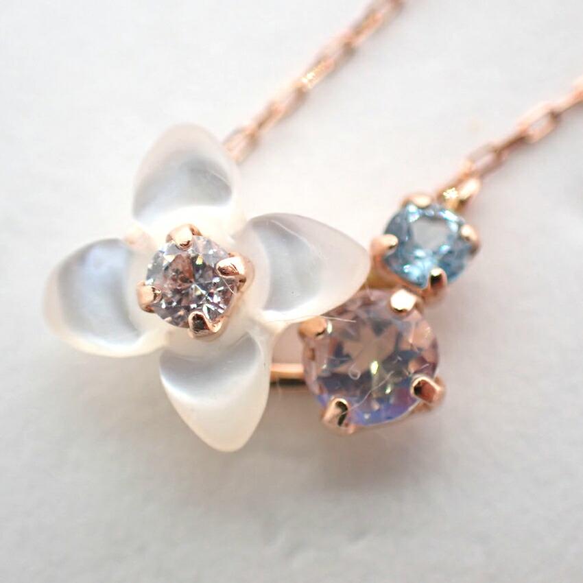 [Used] K10PG Diamond Flower Necklace/j12-14
