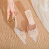 High-heeled Sandals Women's Bag Head Half Slippers Bow Flower Stiletto Outer Wear High-heeled Slippers Large Size 41-43