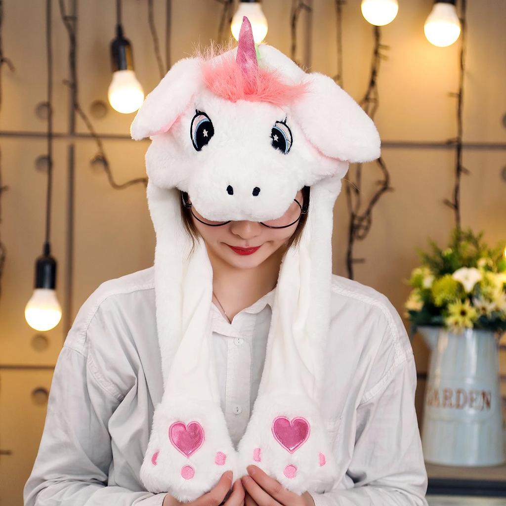 Adorable Unicorn Plush Hat with Moving Ears - Cute Pony Headgear for Kids & Adults