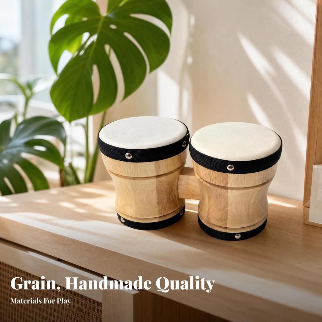 Wooden Drums Wood Finish Pair of Bongos Metal Rivets