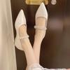 Simple Block Heel Single Shoes Autumn New Pointed Toe Shallow Mouth One Belt Non-slip Wear-resistant High Heels