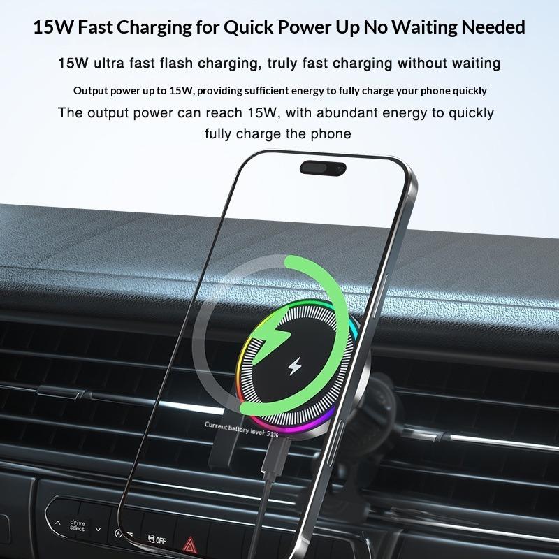 Magnetic Wireless Charging, Car Wireless Charger 15W Fast Charging Car Bracket