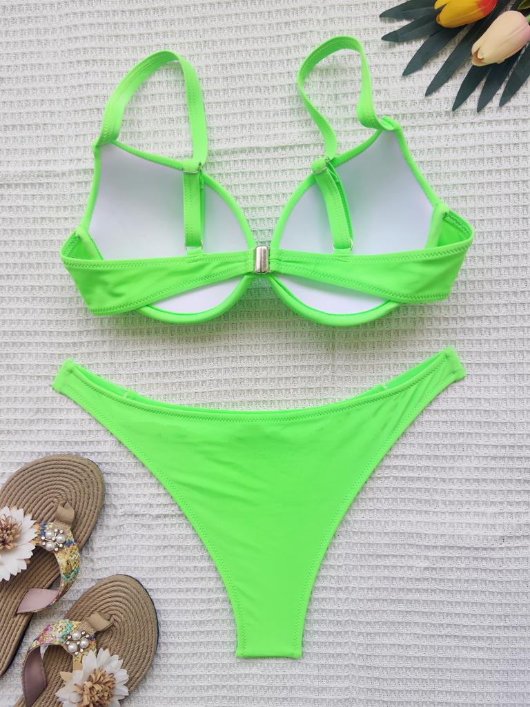 Women's Swimsuit Solid Color High Waist Two-Piece Swimsuit Bikini Beachwear Bathing Suits