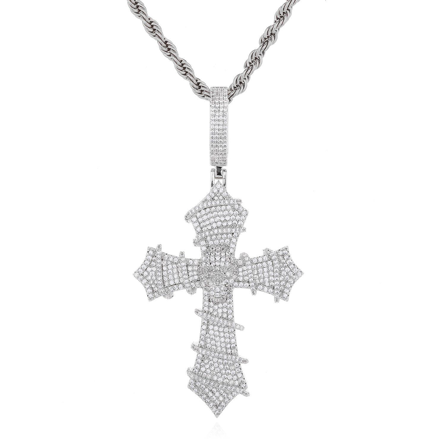 European and American hip hop full cross skull pendant necklace retro street style zircon twist chain jewelry accessories