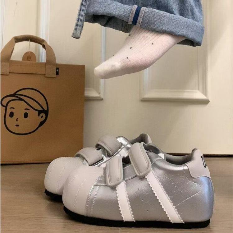 Autumn New Velcro Ugly Cute Shell Head Bread Shoes Versatile Inner Height Increase Casual Sports Board Shoes