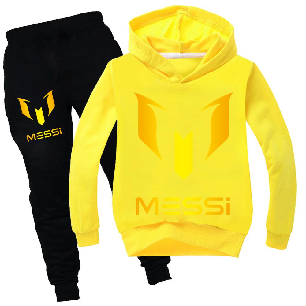 Messi Letter Print Cartoon Kids Hoodie And Pants Set With Cotton Fabric