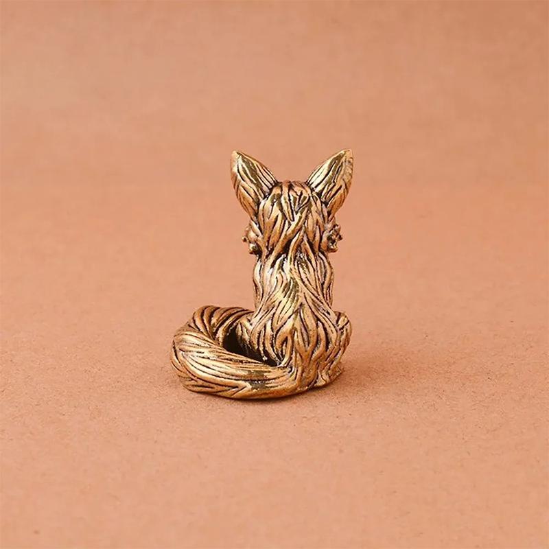 Brass Fox Statue Cute Fox Miniature Figurines Desk Ornament Decoration Accessories Copper Animal Sculpture Home Decor Crafts