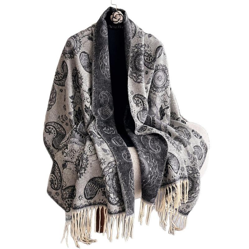 Women S Thick Faux Cashmere Ethnic Style Jacquard Scarf For Winter
