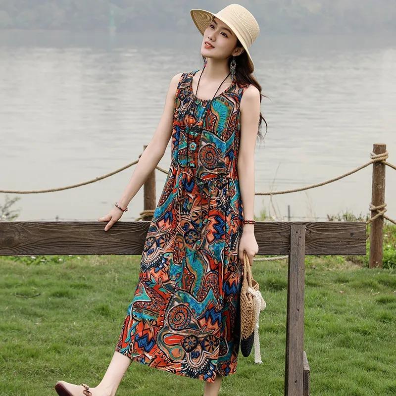 Summer Women's Polka Dot Sleeveless A Line Dress Casual Loose Midi Dress