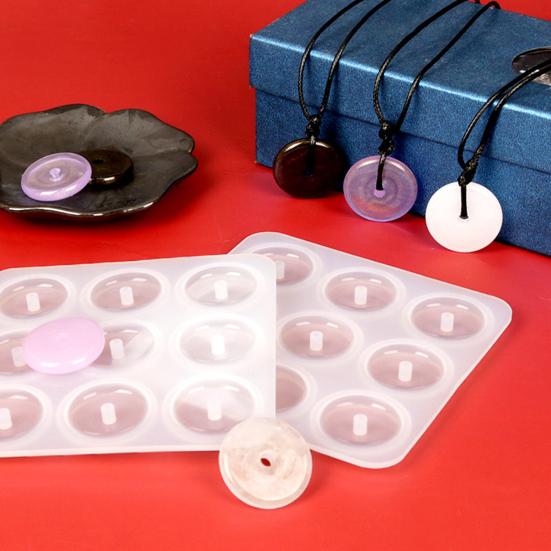 Round Silicone Mold 9 Cavity Circle Button Pendant Resin Epoxy Mold with Hole Casting Mold DIY Wind Chimes Keychain Jewelry Making Tool for Beginners
