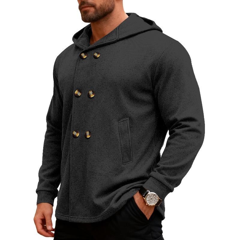 

Hot-selling men s medium and long slim trench coat hooded casual sports solid color coat XXXL чорний