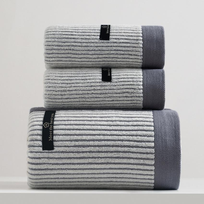 3pcs/set Cotton Striped Face Bath Towels Super Soft Absorbent Shower Towel Set for Adults Home Bathroom serviette de bain