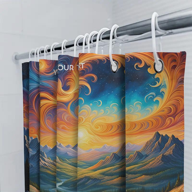Sunset Mountain Majesty: Scenic Landscape Pattern Shower Curtain For A Tranquil And Inspiring Bathroom Dcor