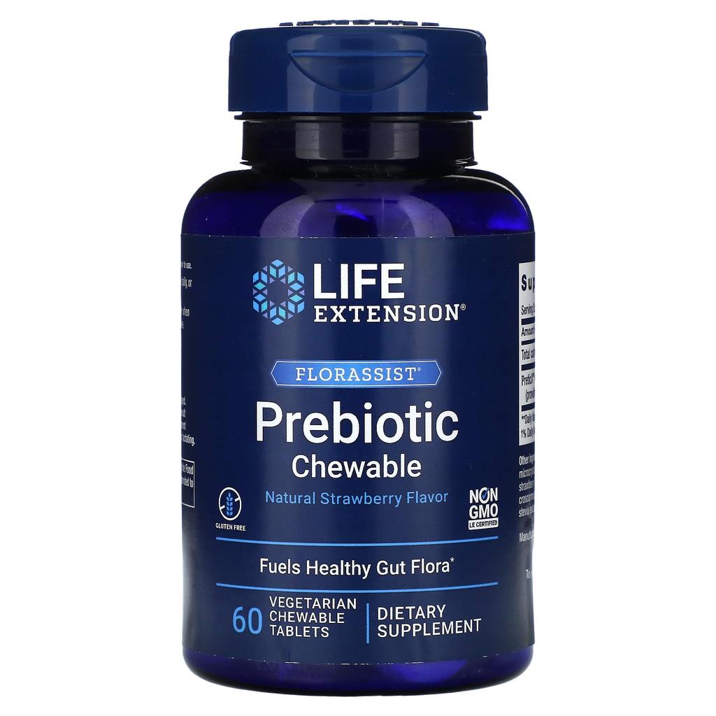 Florassist Prebiotic Chewables, Natural Strawberry Flavor, Veggie Chewables 60 Tablets (1,400Mg per Tablet)