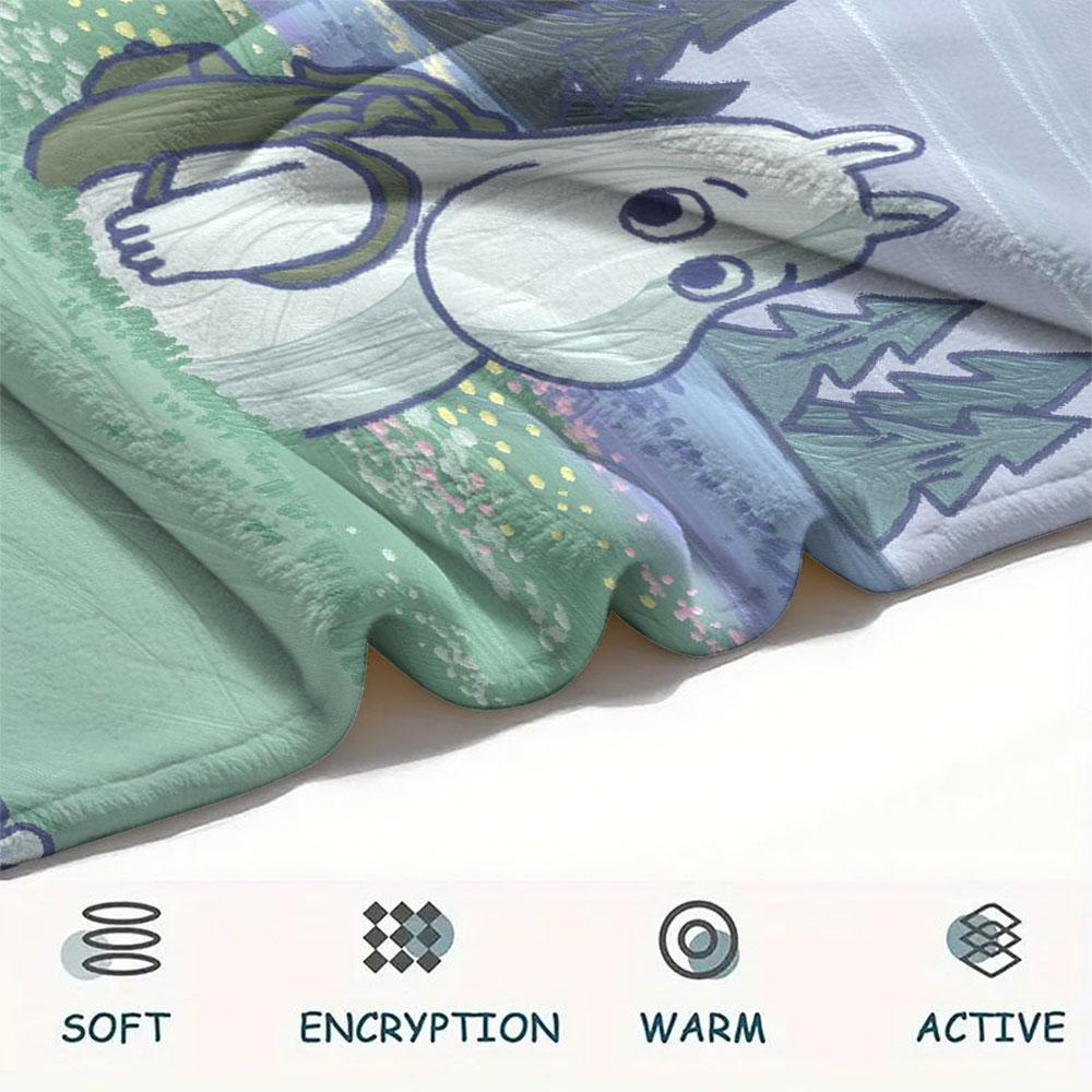 Moomin Printed Flannel Blanket, soft throw for bedroom sofa, washable, fan merchandise, great gift.