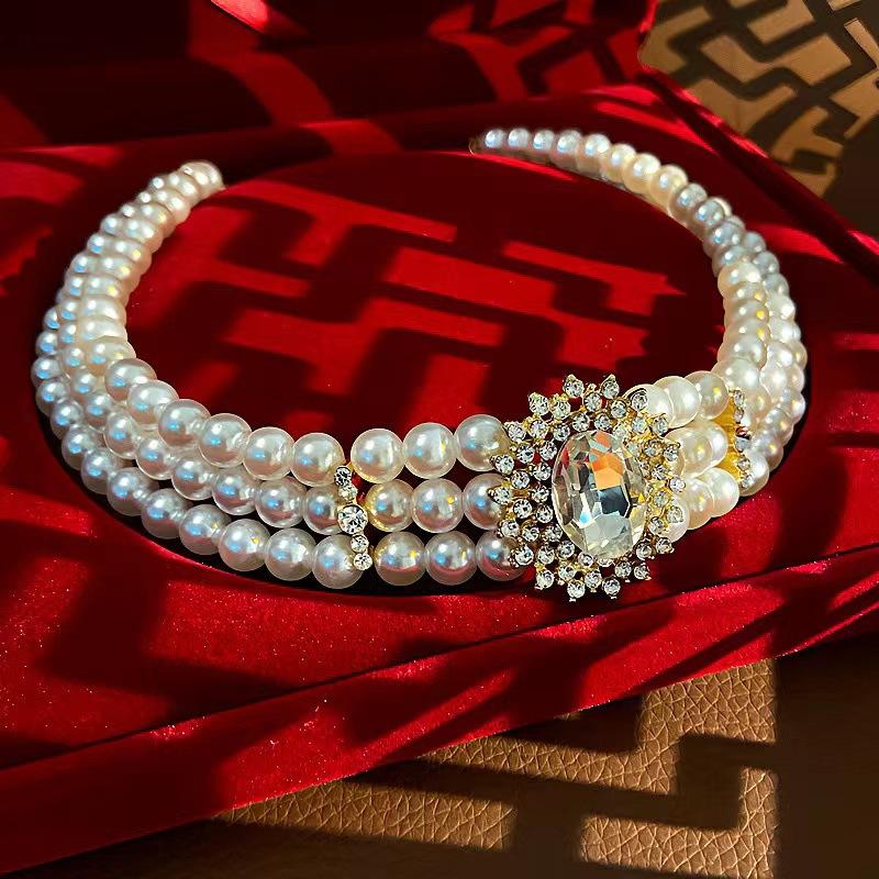 Collana corta da donna retrò con perle multiple, esagerata e atmosferica