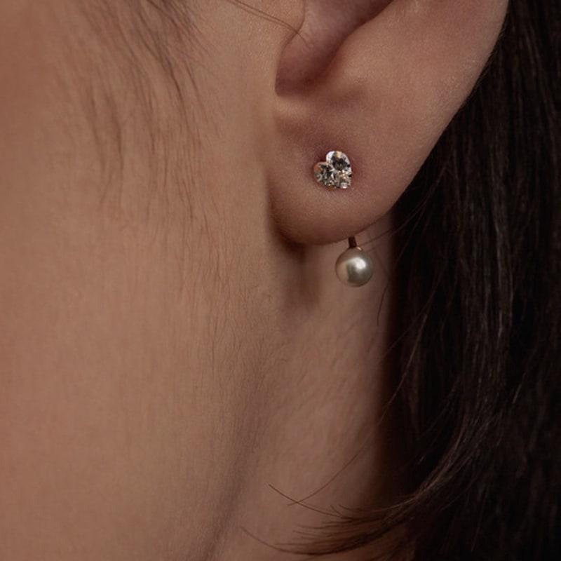 

Taupe [Exclusive] 14K Gold Two-Way Heart Cubic Pearl Earrings 3mm