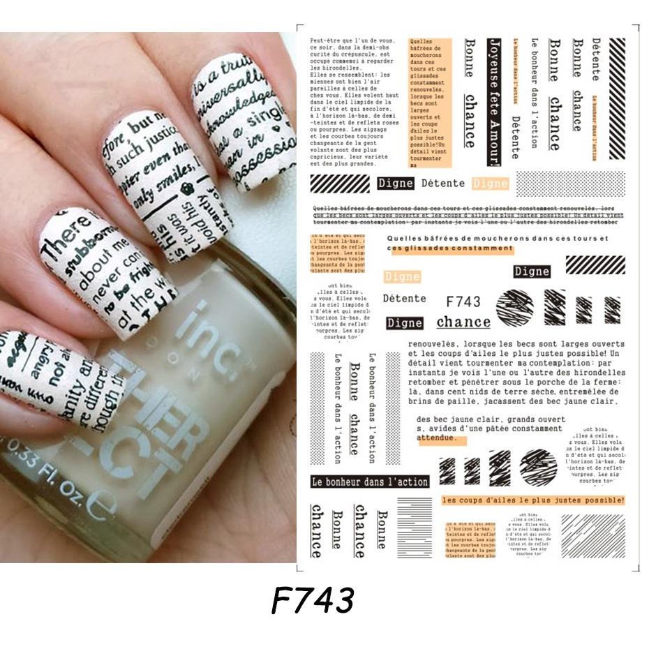1 ark 3D självhäftande nagelklistermärken Dekaler Bokstav Blomma Löv Fjäril Våglinje Nail Art Decoraton