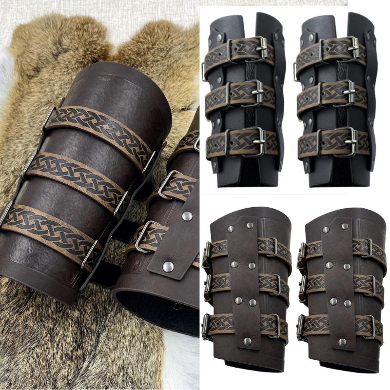 1pair Leather Gauntlet Wristband Vintage Mens Armguards Hammers Wide Wristband for Knights and Renaissances Participants