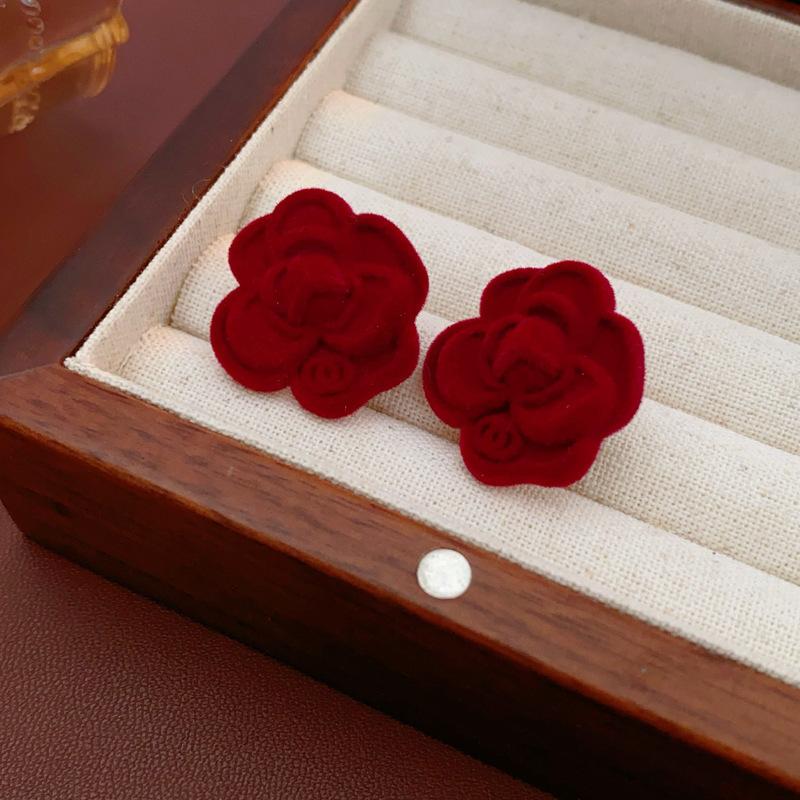 Silver Needle Ankara Red Geometric Stud Earrings Female Korean Ins Fashion Design Earrings High-end Exquisite Earrings