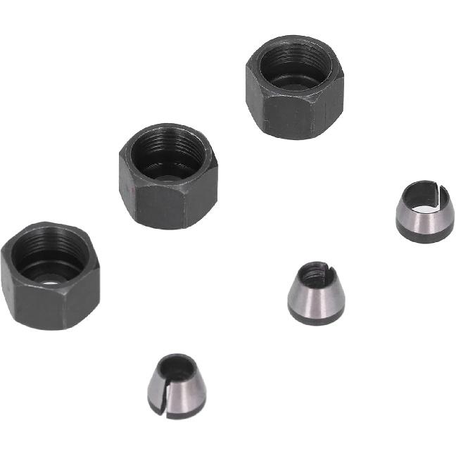 6Pcs Router Collet Replacement Carbon Steel Router Collet Chuck Adapter with Nut 6mm 6.35mm 8mm for Trimmer Engraving Machine