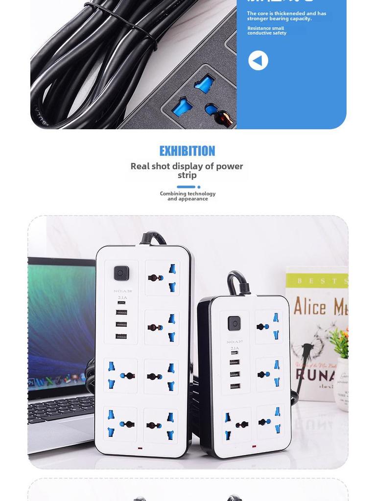 International Universal Power Strip with USB, Multi-Purpose UK & EU Plug Board with Switch