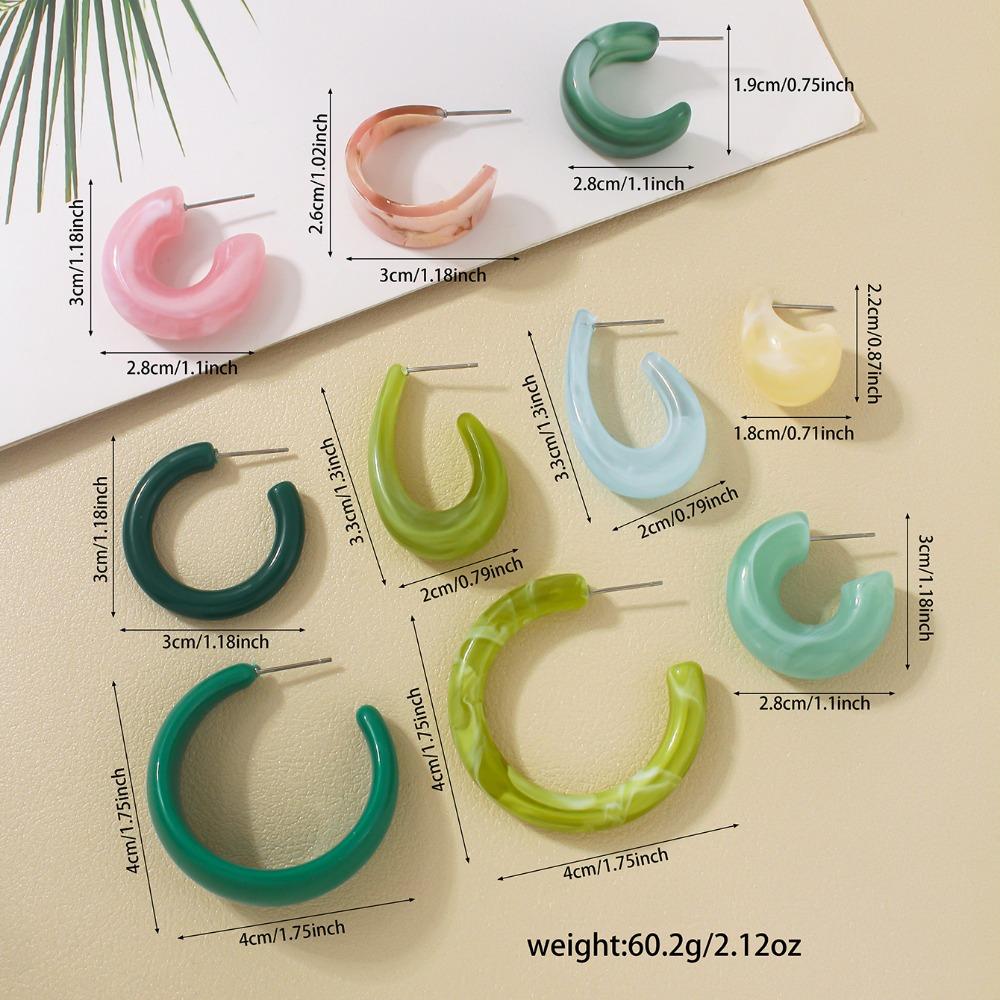 6/11 Pairs Colorful Simple Resin Earrings Set For Women Girls Vintage Geometric C-Shaped Hoop Earrings Zircon Accessories Gifts