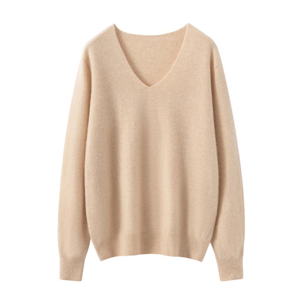 Women's 100% Pure Cashmere V-Neck Long Sleeve Pullover Sweater for Spring and Autumn.