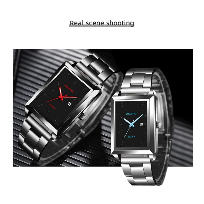 New square watch Steel band Quartz watch Calendar Watch Business Men's Watch Student Watch Small watch