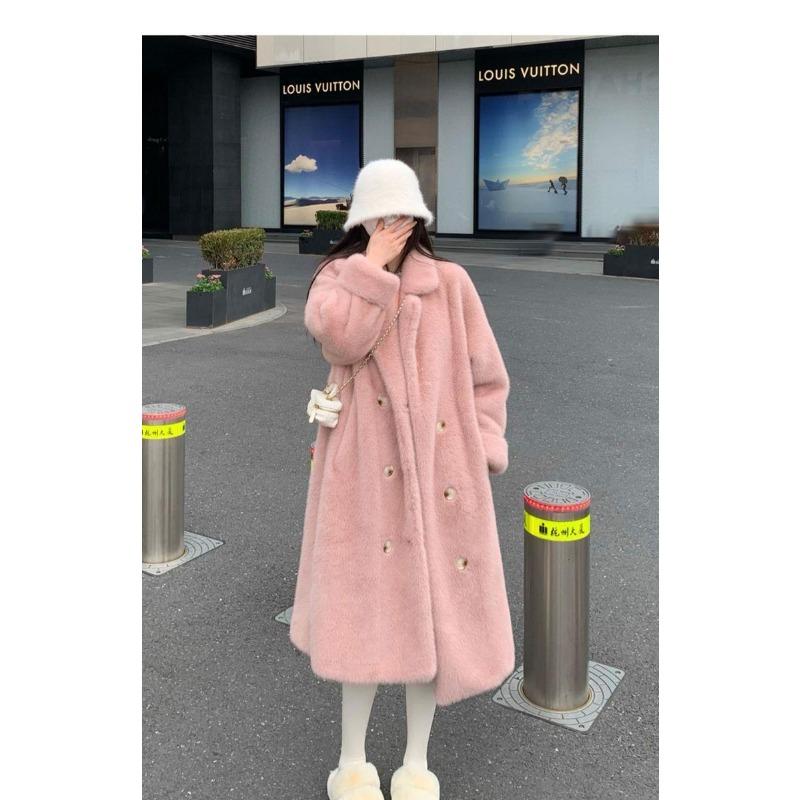 Mladý kabát z umělé norkové kožešiny Dámský nový zimní s podšívkou a bavlnou Zesílený dlouhý kabát