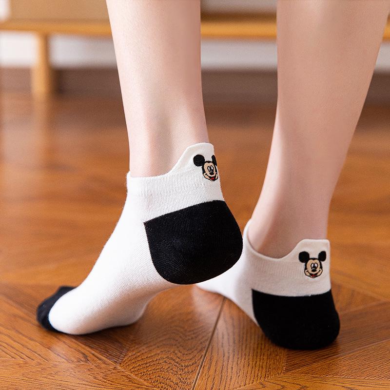 Damen Unsichtbare Dünne Low-Cut Socken - Mickey Cartoon Schwarz & Weiß