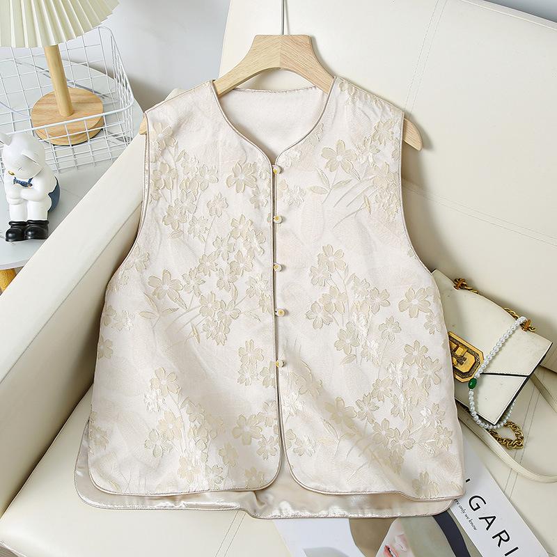 Autumn new national style retro jacquard vest women's stand-up collar sleeveless vest spring and autumn vest buckle vest top