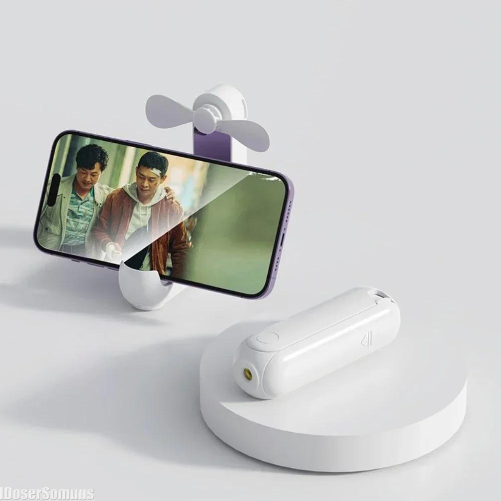 New Handheld Electric Fan USB Desktop Fan with LED Light Portable Mini Small Fan Mobile Phone Charging Bank Phone Stand Students